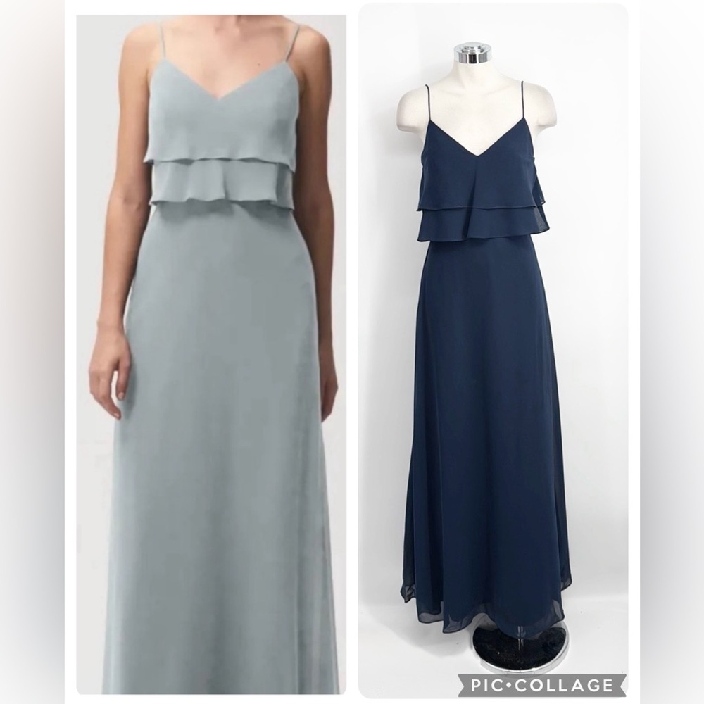 Jenny Yoo Bella Bridesmaid Como Dress in Navy Blue Chiffon Size 8